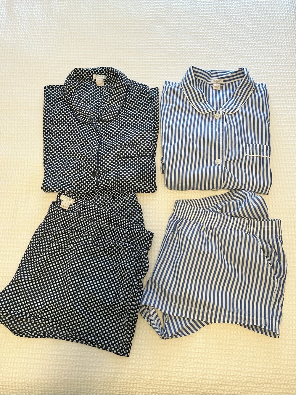 J. Crew Blue and White Striped Short Pajamas, Set of 2. Size Large